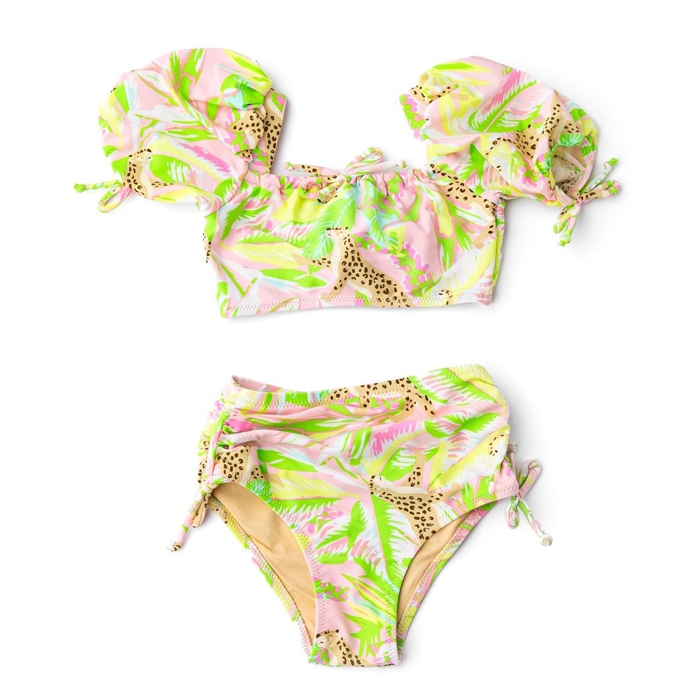 Shade Critters Swimsuit Girls 3T Pink Green Palm Beach Leopard Tropical Beach